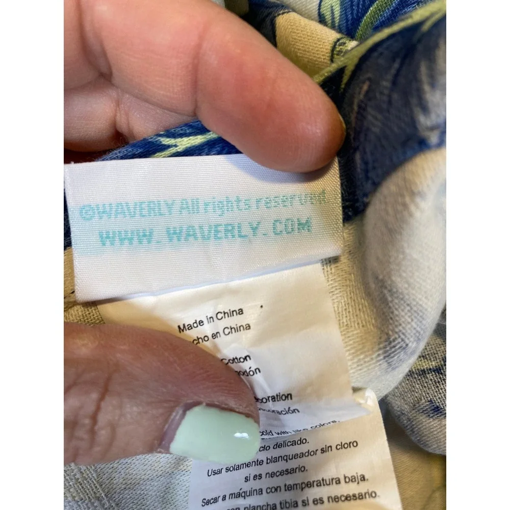 2 Waverly Floral Valance and King‎ Shams Set Blue Yellow Green Botanical